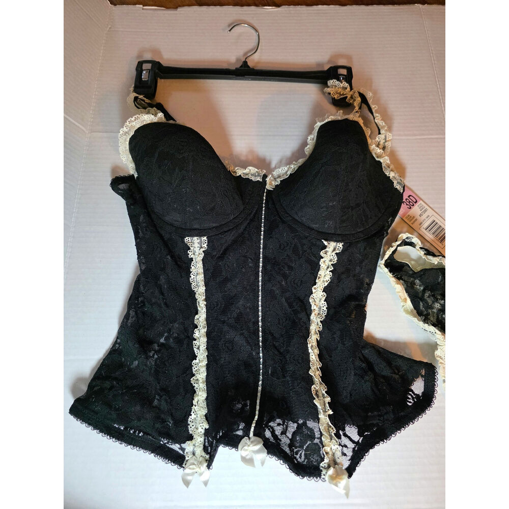 Black Ivory Lace Bustier Corset 38 D & Underwear Set Size 7